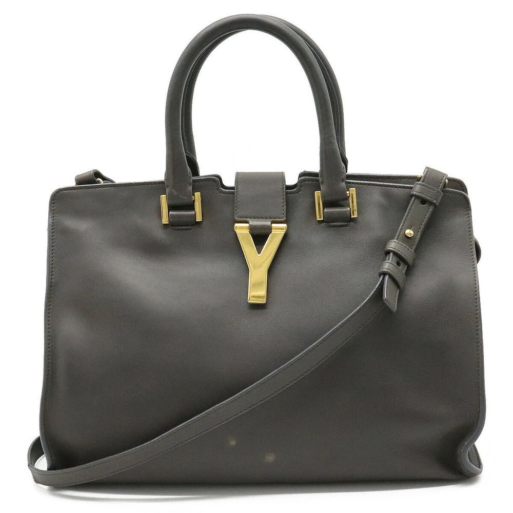 SAINT LAURENT PARIS YSL Yves Saint Y Cabas Handbag Shoulder Leather Gray